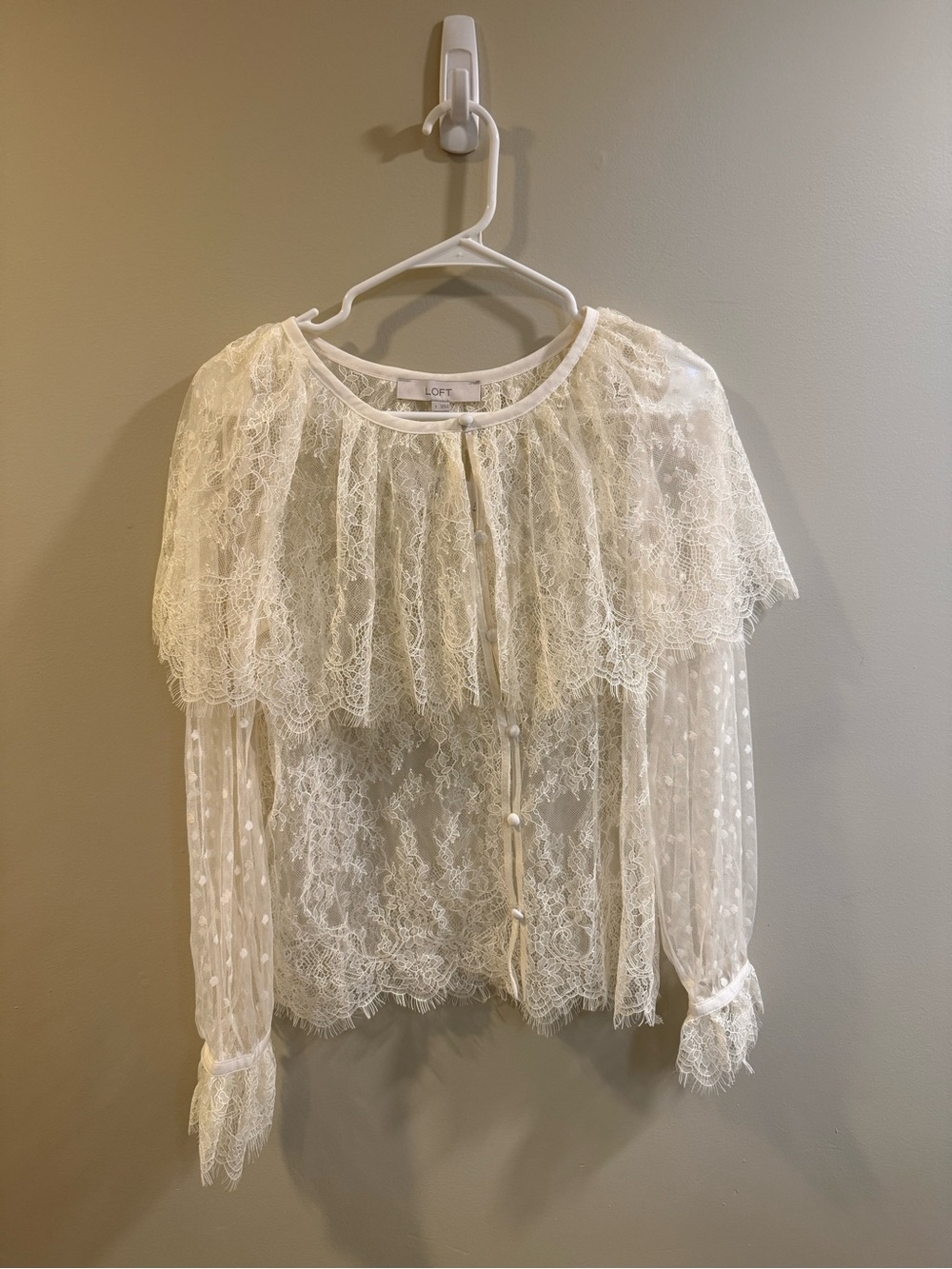 LOFT Ivory Lace Peplum Button Blouse